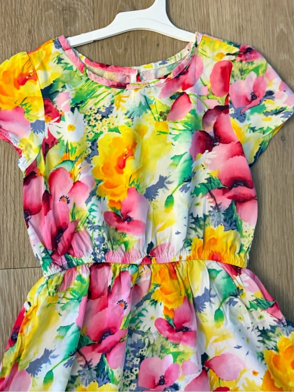 GAP Girl's Size Small (6-7) Bright Yellow & Pink Short Sleeve Rayon Dress